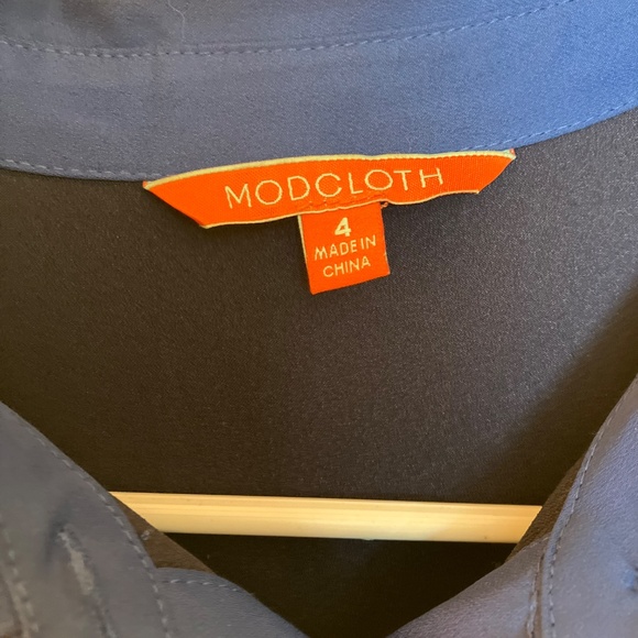 ModCloth Just My Typist Pleated Shirtdress Navy Pockets Size 4 - Picture 2 of 3